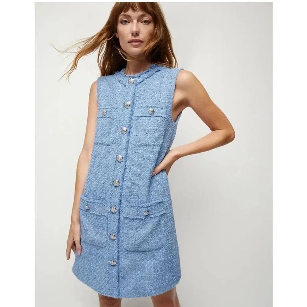 Veranica Beard Laurel Tweed mini shift dress sky blue 2